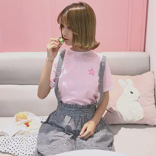Set : Embroidered Short-sleeve T-shirt + Suspender Dress
