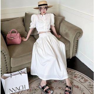 Embossed Lace-trim Crop Top / High-waist Maxi Skirt