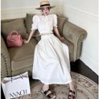 Embossed Lace-trim Crop Top / High-waist Maxi Skirt
