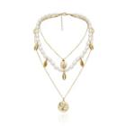 Faux Pearl Alloy Coin Pendant Layered Necklace