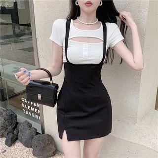 Cutout T-shirt / Mini Bodycon Overall Dress