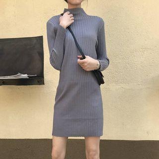 Plain Mock-neck A-line Dress