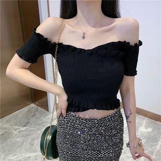 Off-shoulder Ruffle Trim V-neck Top