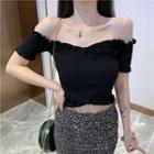Off-shoulder Ruffle Trim V-neck Top