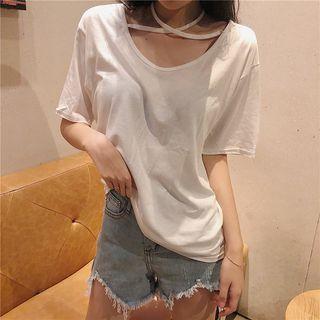 Elbow-sleeve Choker Strap T-shirt