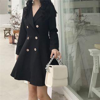 Long-sleeve Double-breasted Dress Black - One Size
