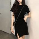 Short-sleeve Slit Mini A-line T-shirt Dress