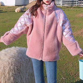 Faux Shearling Paneled Zip Jacket