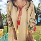 Tassel-detail Embroidered Minidress