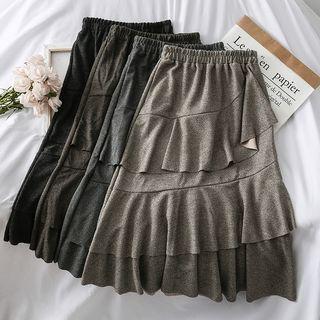 Layered Ruffled-trim Midi Skirt