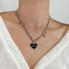 Heart Pendant Stainless Steel Necklace A - Black Heart - Silver - One Size