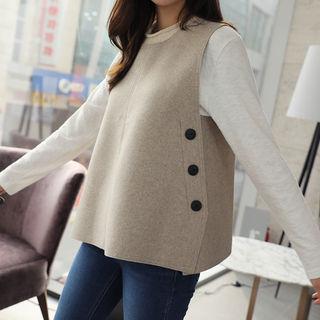Sleeveless Button-side Wool Blend Top