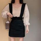 Furry Sweater / Mini Fitted Suspender Skirt