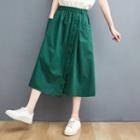 Band-waist Asymmetrical Midi A-line Skirt