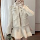 Set: Plain Buttoned Jacket + Mini Skirt