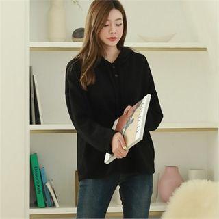 Button-placket Boxy Hoodie