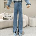 High-waist Slit Straight Leg Jeans Blue - S