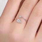 Sterling Silver Rhinestone Leaf Open Ring 1 Pc - Silver - One Size