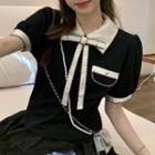Short-sleeve Ribbon Polo Top
