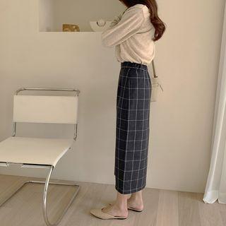 Band-waist Graph-check H-line Skirt Charcoal Gray - One Size