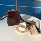 Kiss-lock Croc-grain Cross Bag