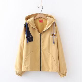 Cartoon Cat Applique Zip-up Hoodie