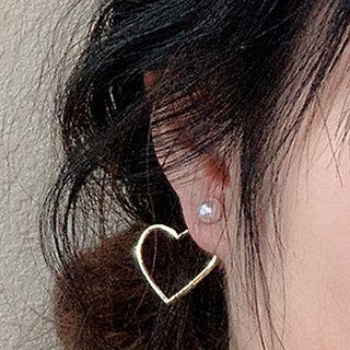 Cut-out Heart Ear Jacket 1 Pair - Heart - Gold & White - One Size