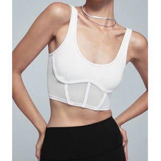Mesh Panel Plain Cropped Tank Top