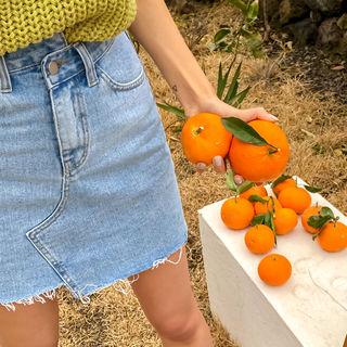 Fray-hem Asymmetric Denim Miniskirt