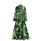 Tie-waist Floral Midi A-line Dress