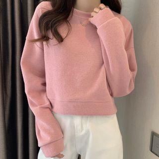 Plain Loose-fit Cropped Sweatshirt