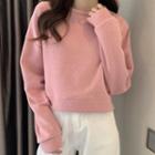 Plain Loose-fit Cropped Sweatshirt