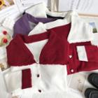Colorblock Peter Pan-collar Button-up Sweater