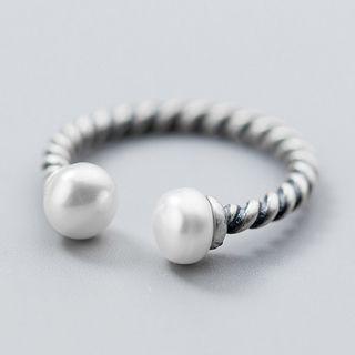 925 Sterling Silver Faux Pearl Ribbed Open Ring
