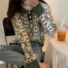Lapel Jacquard Knit Pullover