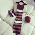 Striped V-neck Sleeveless Knit Dress