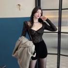 Long-sleeve Lace Top / High Waist Shorts