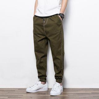 Drawstring Elastic-cuff Pants