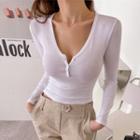 V-neck Slim-fit Cropped Henley