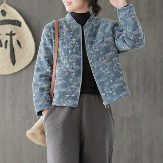 Print Zip Corduroy Jacket