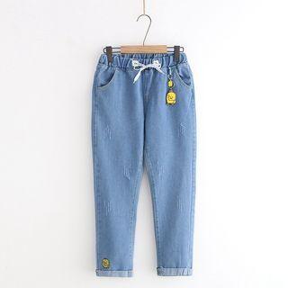 Chicken Embroidered Distressed Tapered Jeans