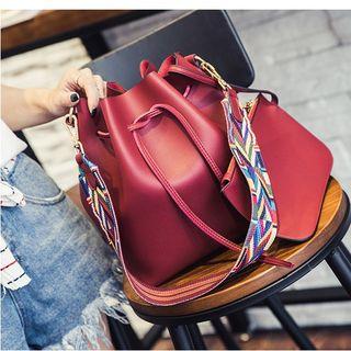 Bucket Bag With Patterned Nylon Shoulder Strap