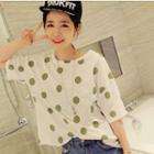 Elbow-sleeve Dotted T-shirt