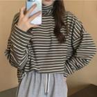 High-neck Color Block Striped Top