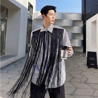 Fringe Panel Striped Shirt