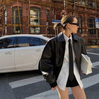 Collared Genuine Leather Jacket