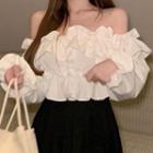 Cold Shoulder Ruffle Trim Blouse White - One Size