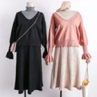 Set: Ruffle Trim Knit Pullover + Sleeveless Knit Dress