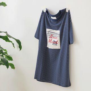 Round-neck Striped Printed T-shirt