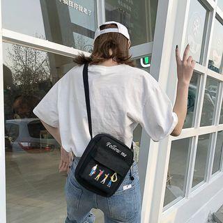 Print Canvas Zip Crossbody Bag